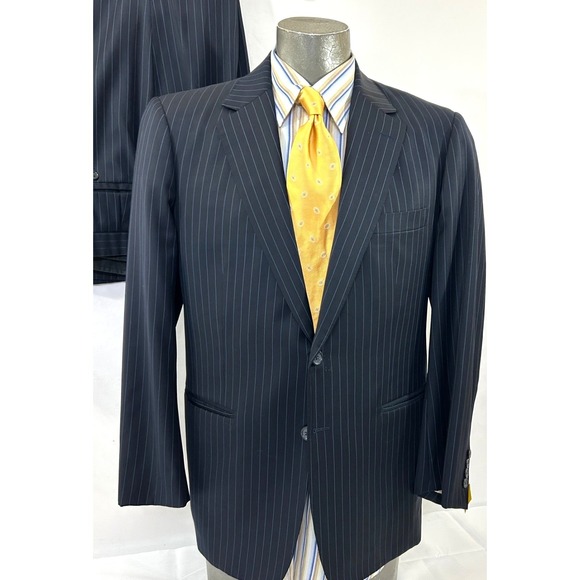 Nick Lopez Other - Nick Lopez Navy Blue Wool Pinstripe Pleated 2-Bt Suit Size 44R